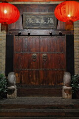 Old wooden-Chinese traditional style door-Shuyuanmen Ancient Culture Street-Calligraphy Street. Xi'an-Shaanxi-China-1524