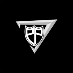initial letter P P shield shape with triangular decoration