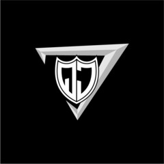 initial letter Q J shield shape with triangular decoration