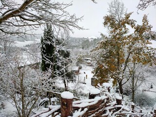 ilundain farm in the snow, winter landscape spain