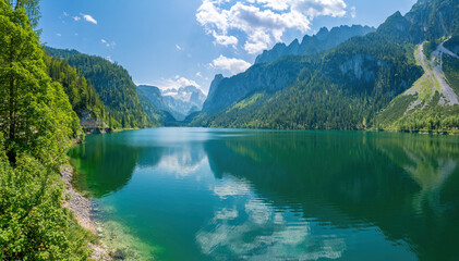 Fototapeta na wymiar Gosausee, a beautiful lake with moutains in Salzkammergut, Austria.