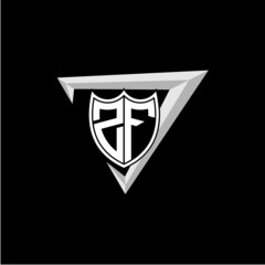 initial letter Z F shield shape with triangular decoration
