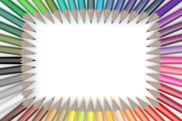 Fototapeta premium Colored pencils background with copy space. 3d illustration.