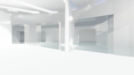 White interior background empty space of hall with openings 3d render
