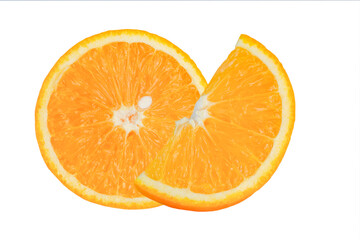 Halves of ripe, juicy new harvest orange isolated on white background