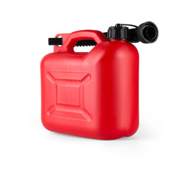 Red plastic petrol canister isolated on the white background