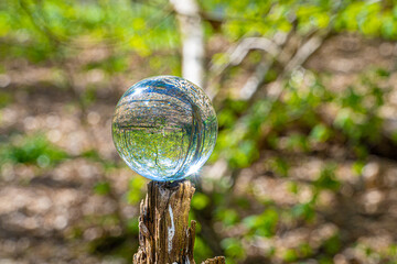 Crystal Photo Lens Magnifying Glass Spherical Ball showing an inverted upside-down image of...