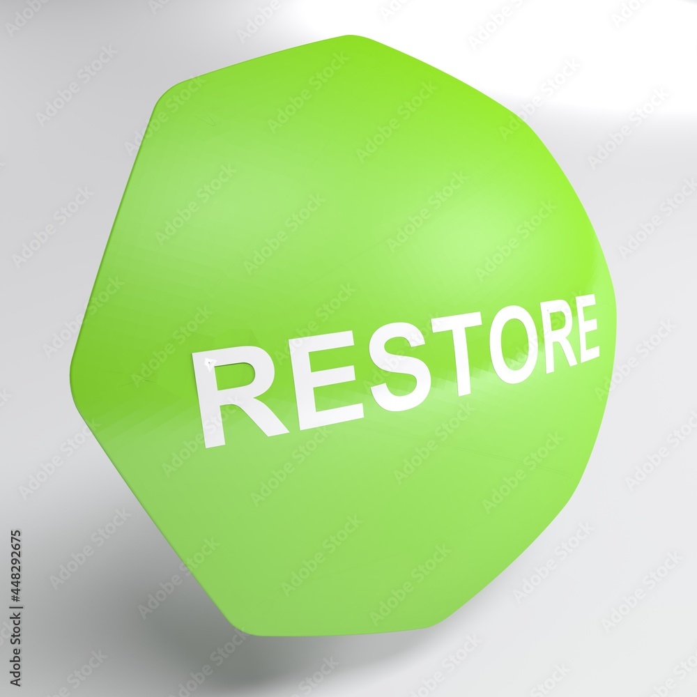 Poster restore green octagonal icon isolated on white background - 3d rendering illustration