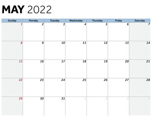 May 2022 Calendar Month dates