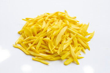 Preserved bamboo shoot on white background.