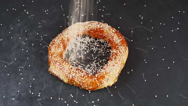 Homemade bagels with sesame seeds, sesame seeds are sprinkled on top