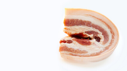 Streaky pork in white background.