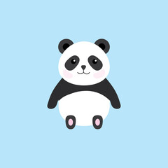 Obraz premium Vector image of a cute panda sitting down facing front. It has pink blush, cute eyes and small ears. 