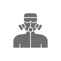Vector man in gas mask gray icon.