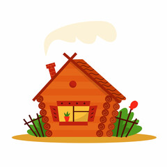 Vector flat illustration a tiny village house isolated on white background.	

