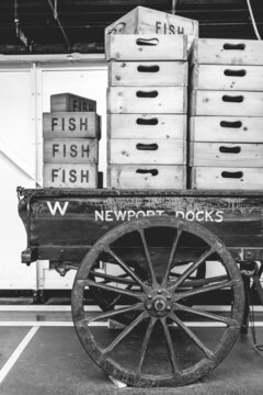 Vintage fish cart on railway platform