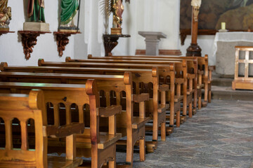 Empty pews inside a church in Mexico