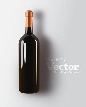 A Realistic Glass Bottle Of Red Wine Branding Mock Up. Beverage Marketing Template Vector Illustration