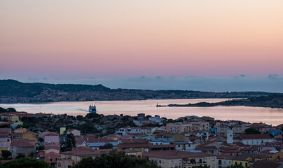 Panoramic view of Palau, Sardinia, Italy at sunrise