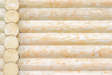 Wooden log background. Facade of log house