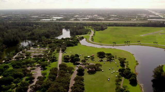 Aerial drone video Markham PArk Sunrise FL USA 4k