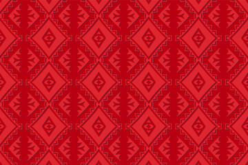 Geometric volumetric convex 3D pattern for wallpaper, websites, textiles. Embossed red background in traditional oriental, Indian style. Texture with ethnic ornament.Fashionable handmade technique.