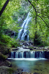 Large waterfall formed in the area of Galicia known as Las Hortas waterfall.