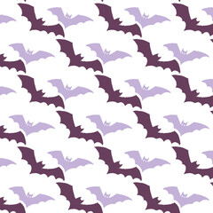 Vector pattern with purple bats on a white background. Halloween. All Saints' Day. Hand drawing. Doodle