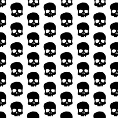 Vector pattern with black skulls on a white background. Halloween. All Saints' Day. Hand drawing. Doodle