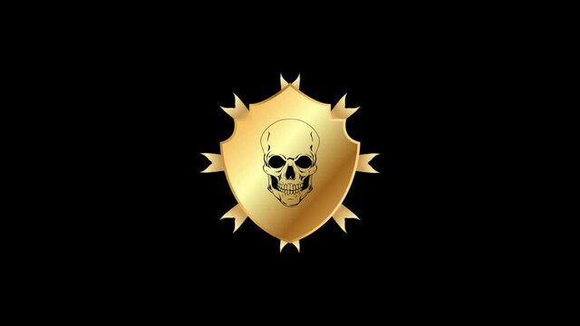 Golden shield with skull zoom in