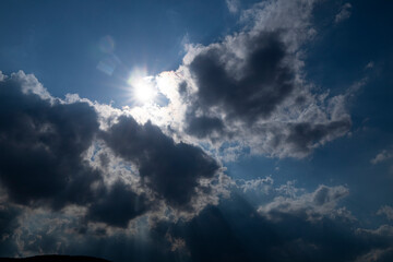 Naklejka na ściany i meble blue sky with clouds. Sky background. Photo. Sunlight. 
