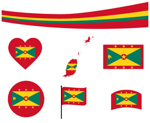 Grenada Flag Map Ribbon And Heart Icons Vector Illustration Abstract National Emblem Design Elements collection