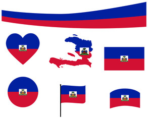 Haiti Flag Map Ribbon And Heart Icons Vector Illustration Abstract National Emblem Design Elements collection