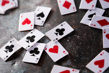 playing cards on a black