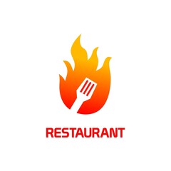 restaurant logo with a combination of fire and spatula objects. online shop logo and chaf logo