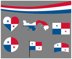 Panama Flag Map Ribbon And Heart Icons Vector Illustration Abstract National Emblem Design Elements collection