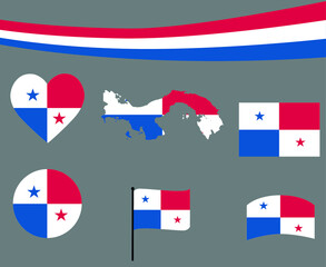Panama Flag Map Ribbon And Heart Icons Vector Illustration Abstract National Emblem Design Elements collection
