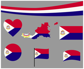 Saint martin Flag Map Ribbon And Heart Icons Vector Illustration Abstract National Emblem Design Elements collection