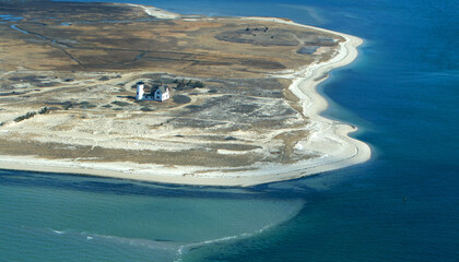 Stage Harbor Lighthouse Aerial at Chatham, Cape Cod