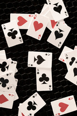 playing cards on black