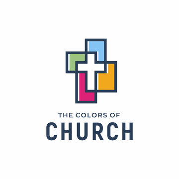 Jesus Christ Cross with Colorful Geometric Shape for Christian Catholic Church Chapel logo design