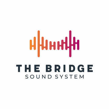 Bridge with Audio Sound Wave Waveform for Record Voice Studio Music logo design