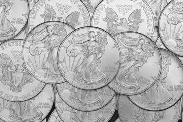 American eagle silver coins  top view closeup
