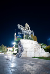 Obraz premium Tirana city Skanderbeg square night, Albania
