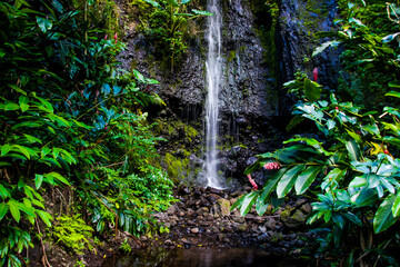 Tahiti beautiful waterfalls, green tropical mountains, rainforests, scenery, landscapes, Tahiti,...