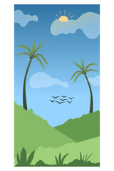 landscape tropical island with palm trees for mobile background
