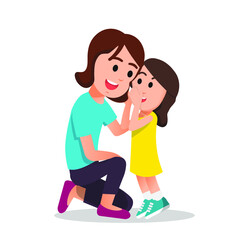 a little girl whispers something to her mother