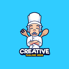 Old man chef logo design mascot illustration
