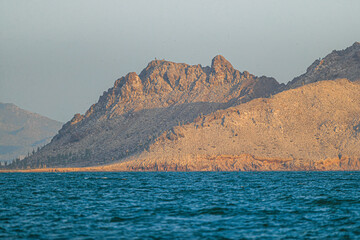  Island Landscape, sea a Gulf of California, Sea of Cortez or Mar Bermejo, which is located between the Baja California peninsula. tourist destination. land, dry land on the horizon.
