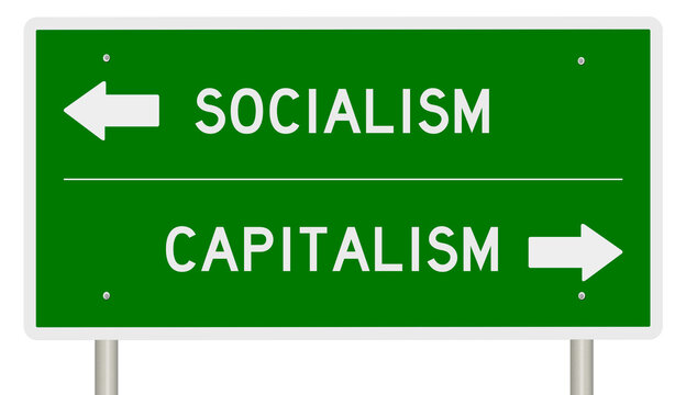 Rendered green highway sign illustrating a decision point or crossroads